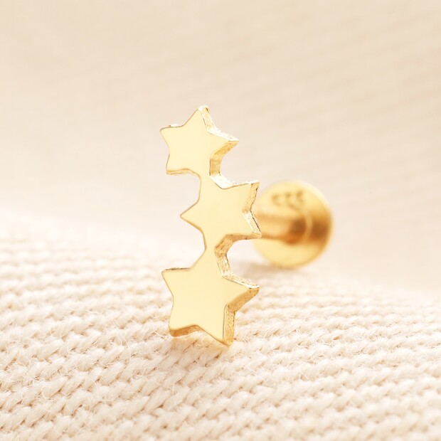Sterling Silver Triple Star Piercing Earring in Gold Sterling Silver Triple Star Piercing Earring in Gold