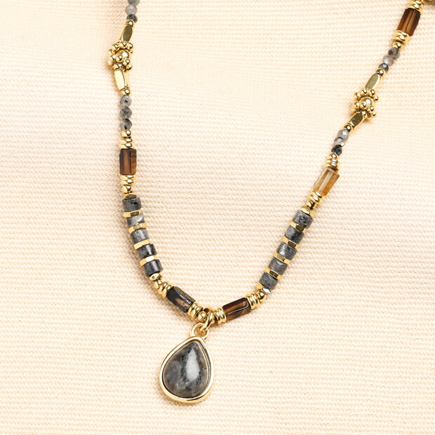 Black and Grey Beaded Pendant Necklace Black and Grey Beaded Pendant Necklace