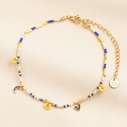 Mini Charms Blue and Yellow Beaded Anklet