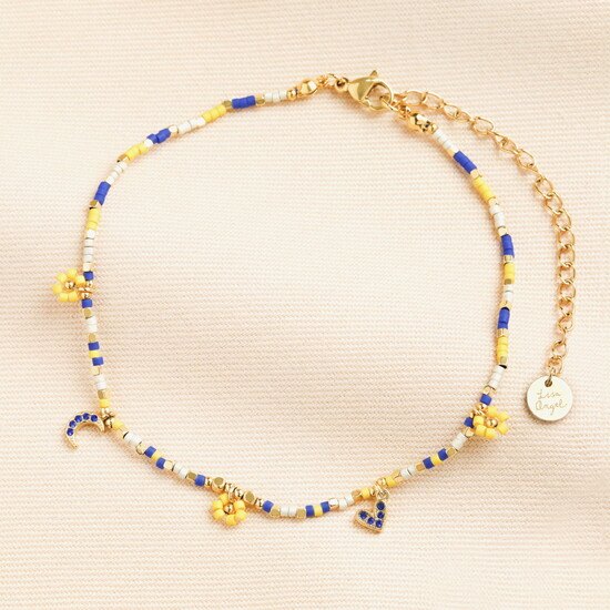Blue and Yellow Drawstring Anklet