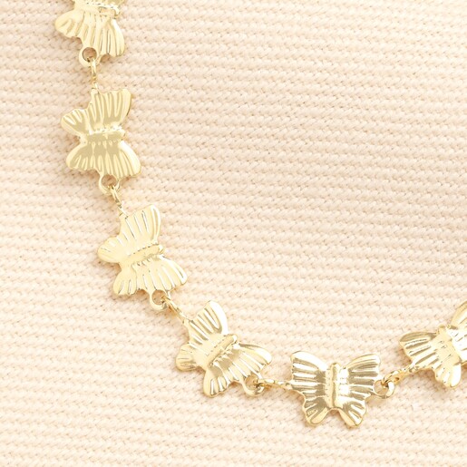Close Up of Stainless Steel Butterfly Chain Necklace in Gold