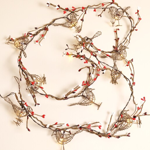 Battery Powered Christmas Robin Mistletoe String Lights