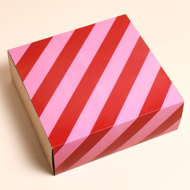 Kraft Gift Box with Red and Pink Striped Sleeve