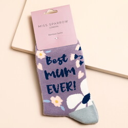 Miss Sparrow Best Mum Ever Socks in Lavender	