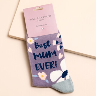 Miss Sparrow Best Mum Ever Socks in Lavender	