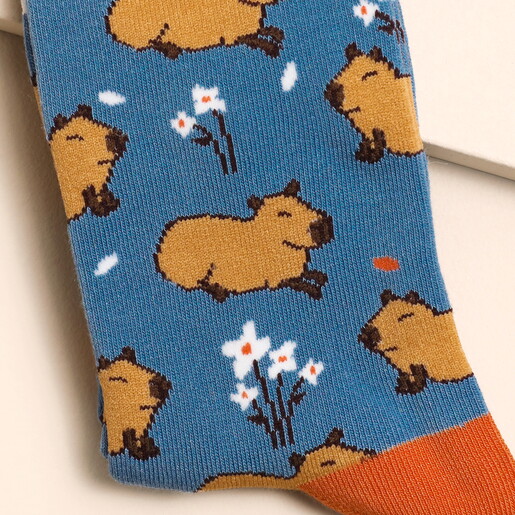 Miss Sparrow Cute Capybara Socks in Denim