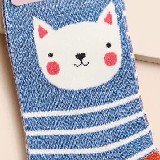 Miss Sparrow Kitty Stripe Socks in Powder Blue