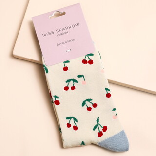 Miss Sparrow Mini Cherry Socks in Cream