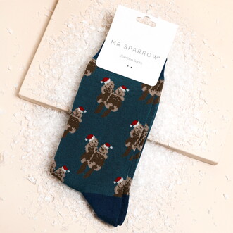 Mr Sparrow Festive Otters Bamboo Socks in Navy