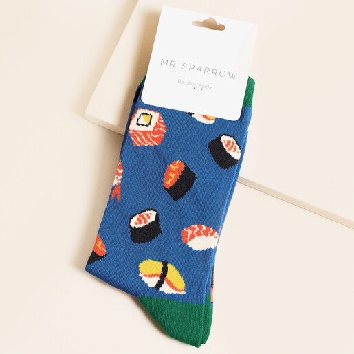 Mr Sparrow Bright Blue Sushi Bamboo Socks
