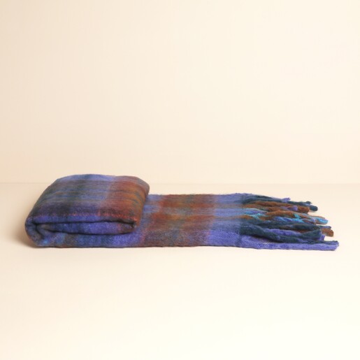 Blue and Brown Tartan Winter Scarf