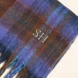 Close Up of Personalised Blue and Brown Tartan Winter Scarf