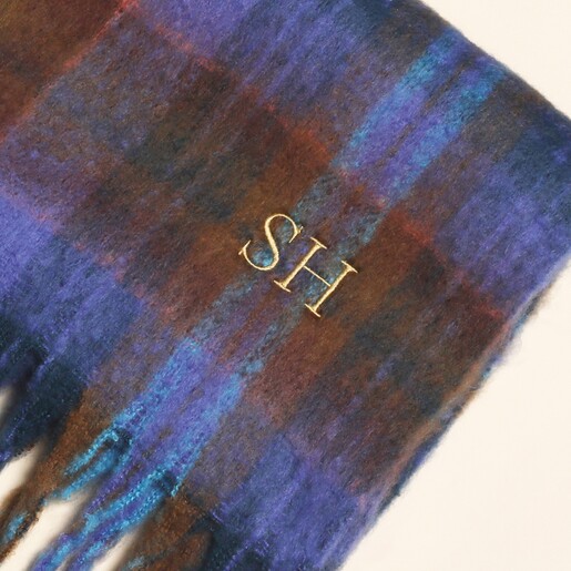 Close Up Close Up of Personalised Blue and Brown Tartan Winter Scarf