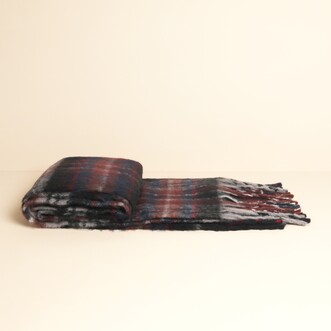 Burgundy and Grey Tartan Winter Scarf
