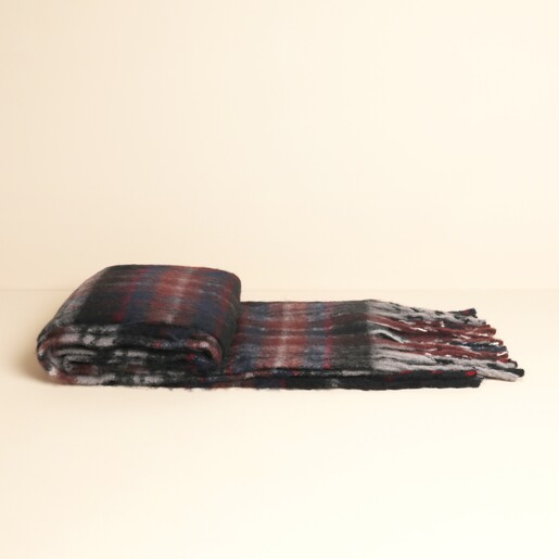 Burgundy and Grey Tartan Winter Scarf