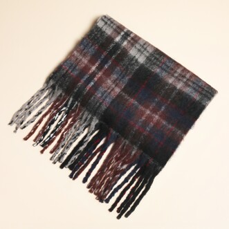 Burgundy and Grey Tartan Winter Scarf