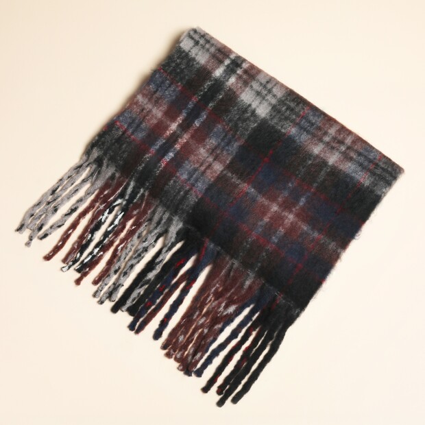 Burgundy and Grey Tartan Winter Scarf