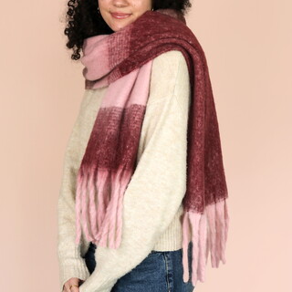 Burgundy and Pink Striped Winter Scarf