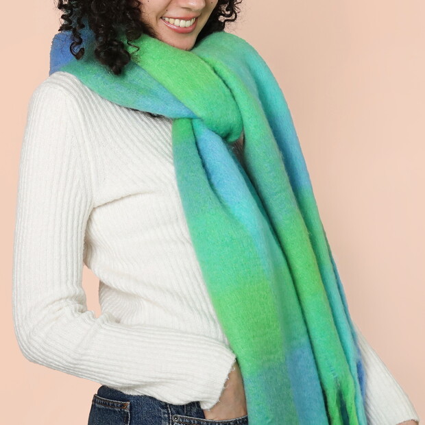 Green and Blue Check Winter Scarf