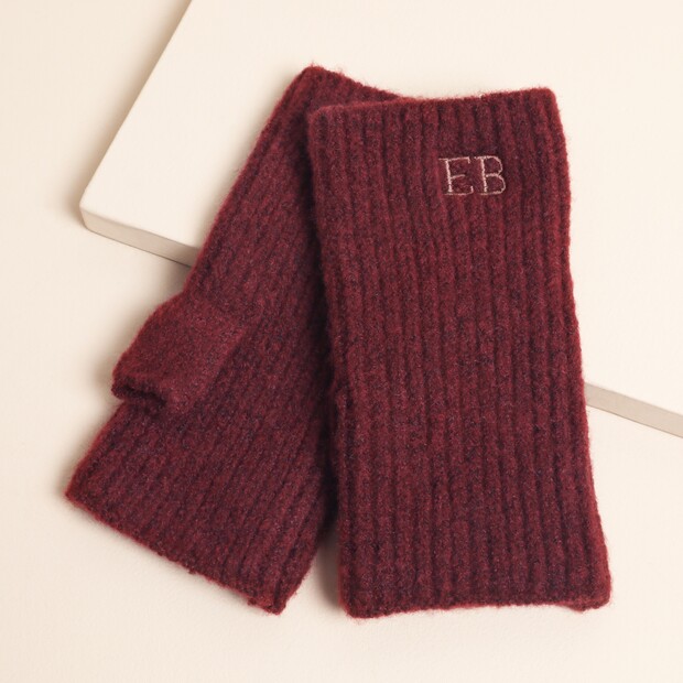 Personalised Initial Burgundy Knitted Hand Warmers