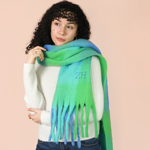 Personalised Green and Blue Check Winter Scarf