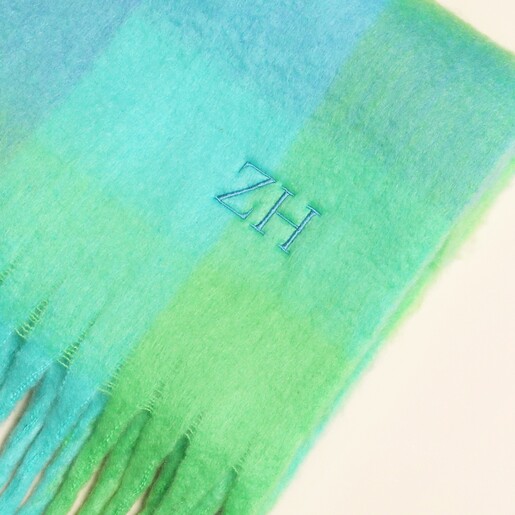 Close Up of Personalised Green and Blue Check Winter Scarf