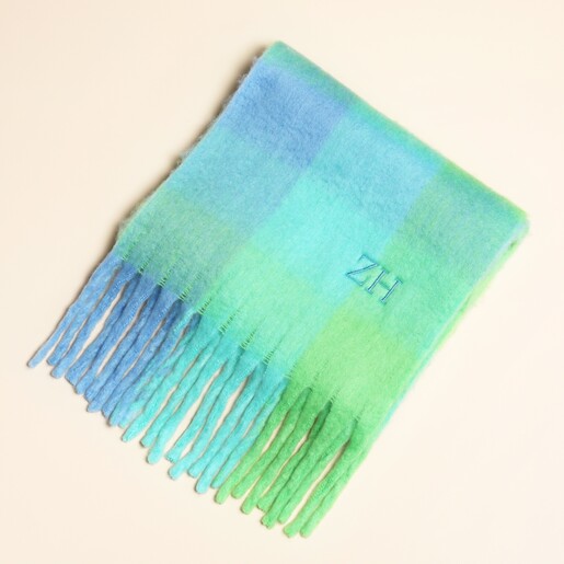 Personalised Green and Blue Check Winter Scarf