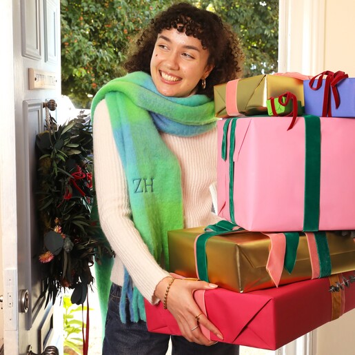 Personalised Green and Blue Check Winter Scarf