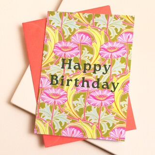 Ohh Deer Neon Floral Pink Poppies Greeting Card