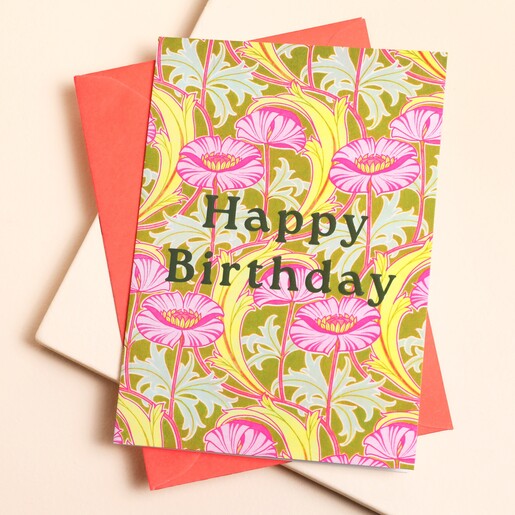 Ohh Deer Neon Floral Pink Poppies Greeting Card