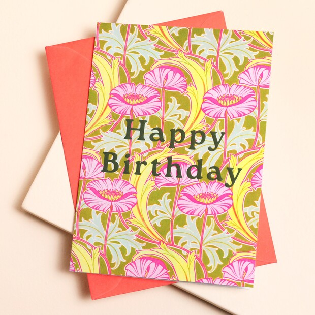 Ohh Deer Neon Floral Pink Poppies Greeting Card