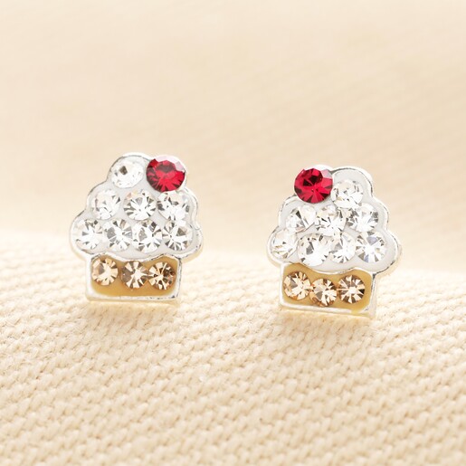 Sterling Silver Crystal Cupcake Stud Earrings