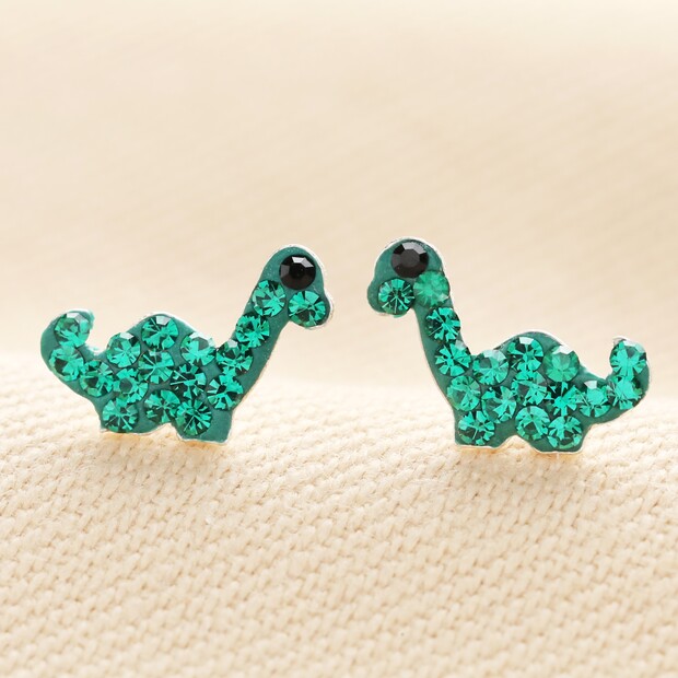 Sterling Silver Preciosa Crystal Dinosaur Stud Earrings Sterling Silver Preciosa Crystal Dinosaur Stud Earrings