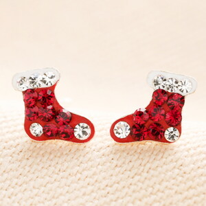 Sterling Silver Preciosa Crystal Festive Stocking Stud Earrings