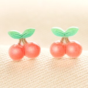 Sterling Silver enamel cherry stud earrings