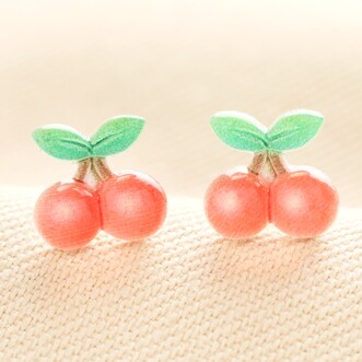 Enamel Red Cherry Stud Earrings