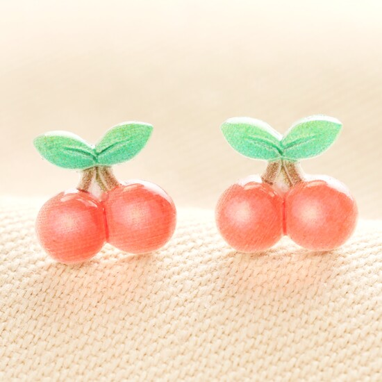 Sterling Silver enamel cherry stud earrings