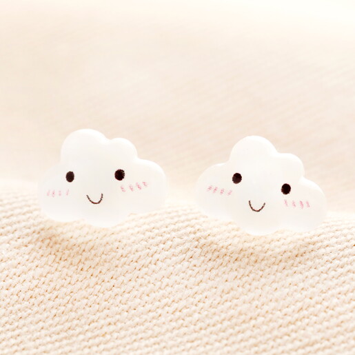 Enamel White Cloud Stud Earrings