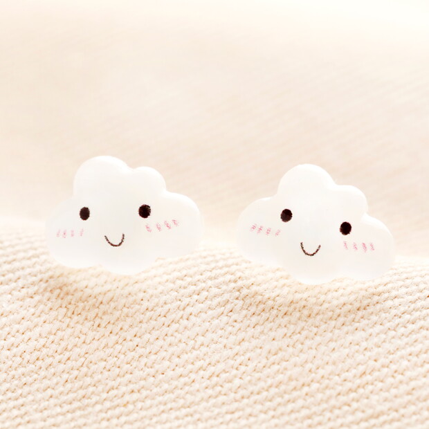 Sterling Silver White Enamel Cloud Stud Earrings