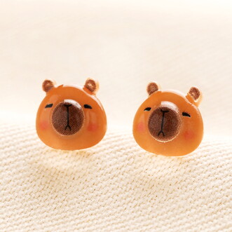 Enamel Brown Capybara Stud Earrings