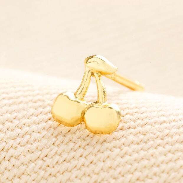 Sterling Silver Cherry Piercing Earring in Gold Sterling Silver Cherry Piercing Earring in Gold