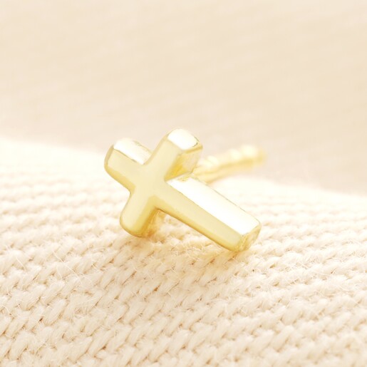Sterling Silver Cross Piercing Earring in Gold