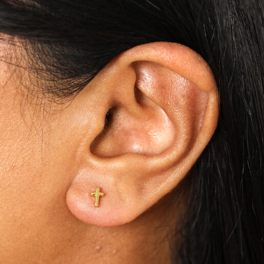 Sterling Silver Cross Piercing Earring in Gold