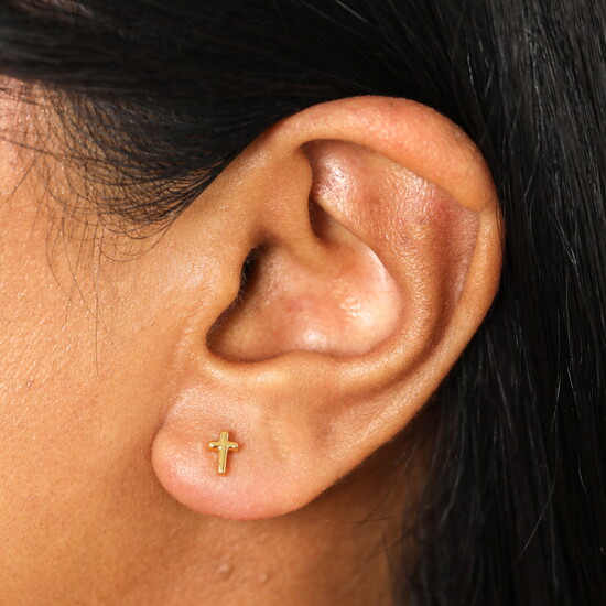 Sterling Silver Cross Piercing Earring in Gold