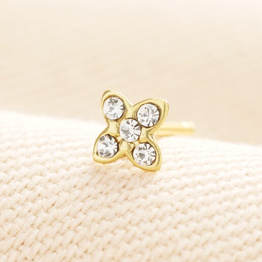 Sterling Silver Crystal Clover Piercing Earring in Gold