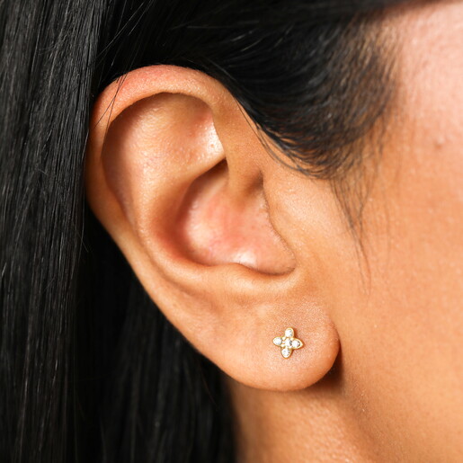 Sterling Silver Crystal Clover Piercing Earring in Gold