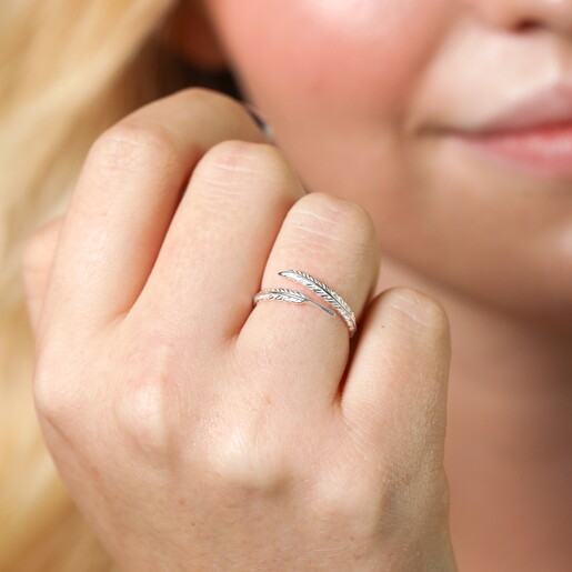 Sterling Silver Feather Adjustable Ring