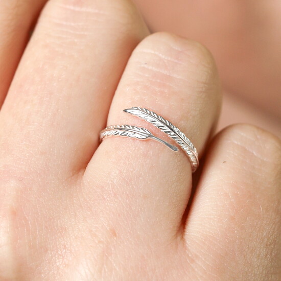 Sterling Silver Feather Adjustable Ring