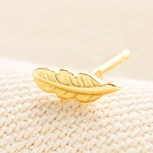 Sterling Silver Feather Piercing Earring in Gold