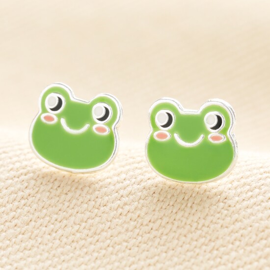 Sterling Silver Enamel Frog Stud Earrings 